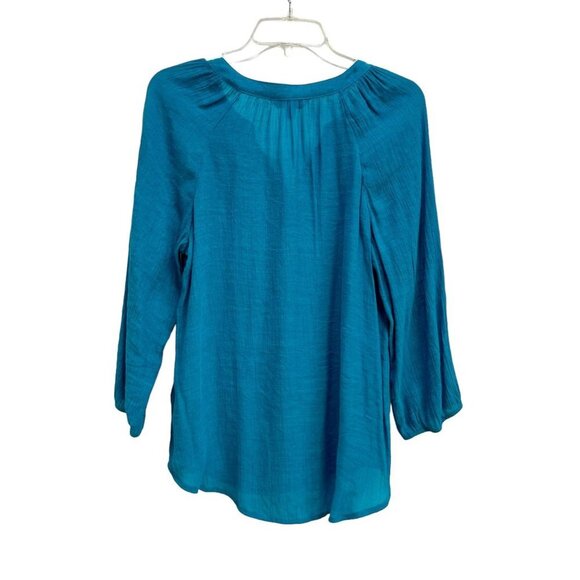 Counterparts Blue Knit Lace Trim Blouse 3/4 Sleeve Elastic Cuff Size M - Picture 2 of 12